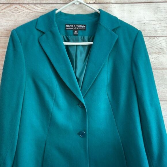 VINTAGE KASPER & CO WOOL BLAZER IN EMERALD GREEN - Picture 2 of 9